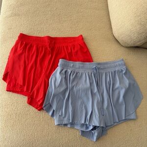 Women’s Athletic Drawstring Shorts — Red & Light Blue